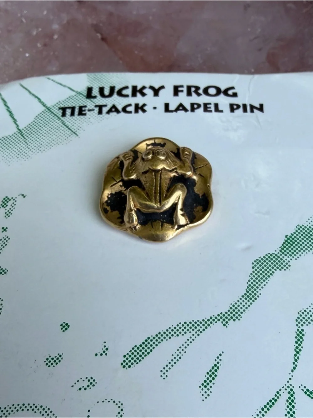Fumiko Ukai Japanese Kaeru Lucky Frog Gold-Tone Pewter Tie-Tack Lapel Pin